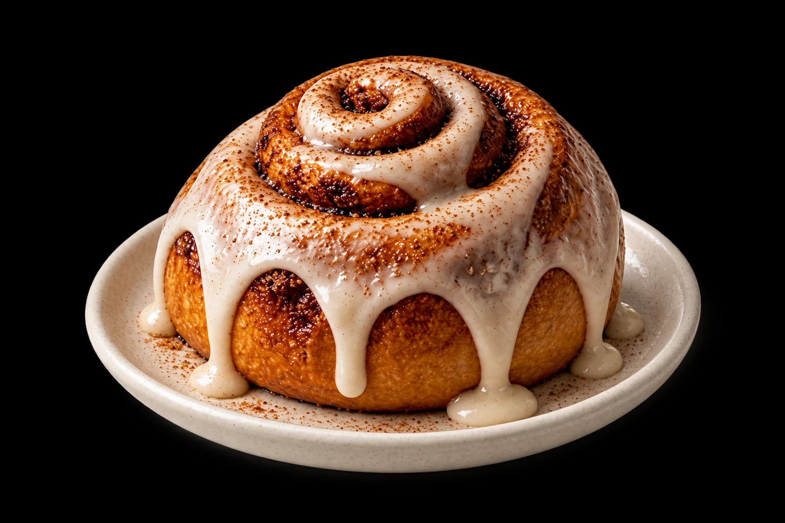 En kanelbulle på en keramiktallrik